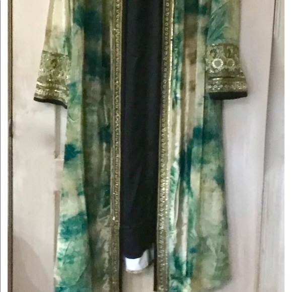 Free People Velvet Duster Tie Dye Bead Embroidery - Picture 6 of 8